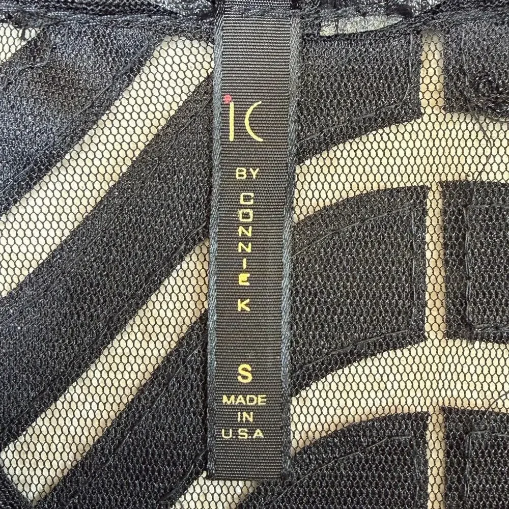 IC by Connie K Women Small Black Sheer 3/4 Sleeve Open Front Artsy Jacket